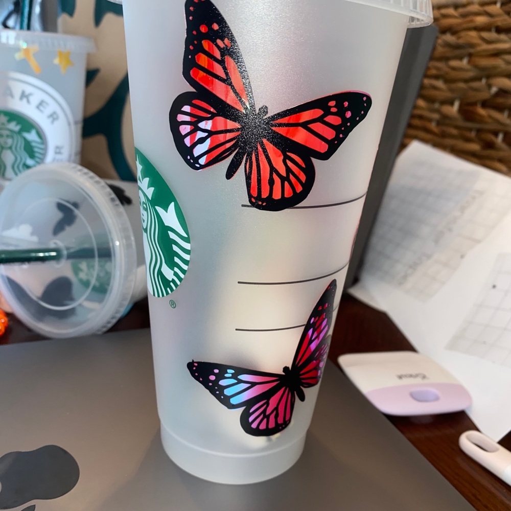 starbucks vinyl cup with butterflies